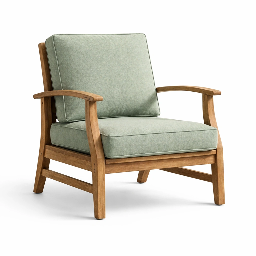 Sillón de madera de teca con cojines de poliéster verde-Roomarae
