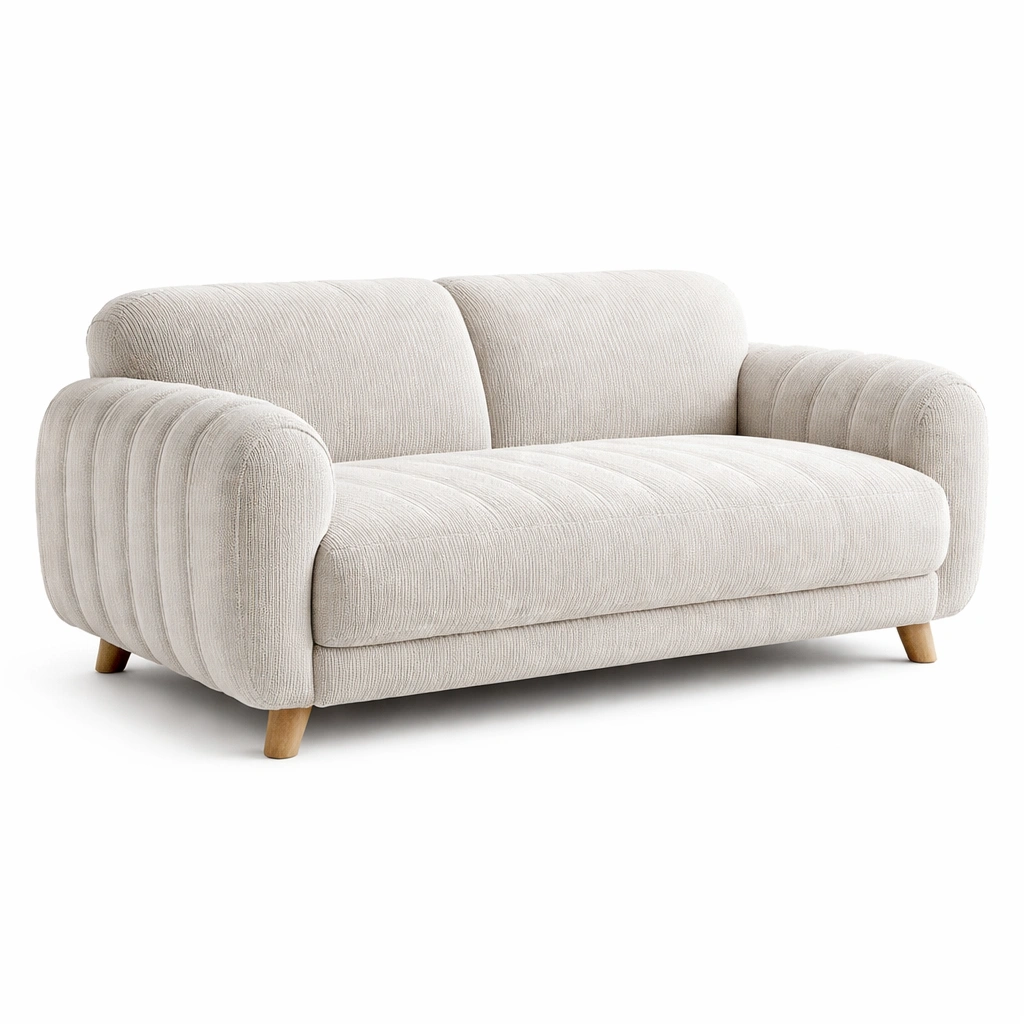 Sofá de 2 plazas en chenilla beige con patas de madera-Roomarae