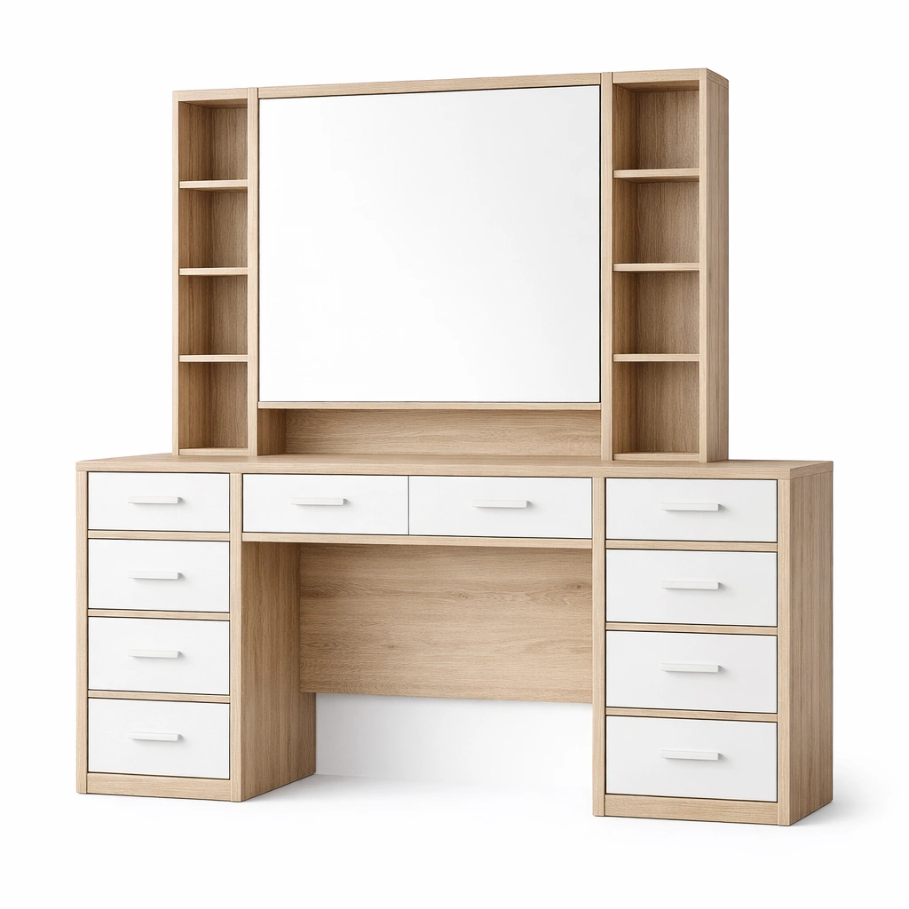 Tocador de madera y MDF con espejo y almacenamiento-Roomarae