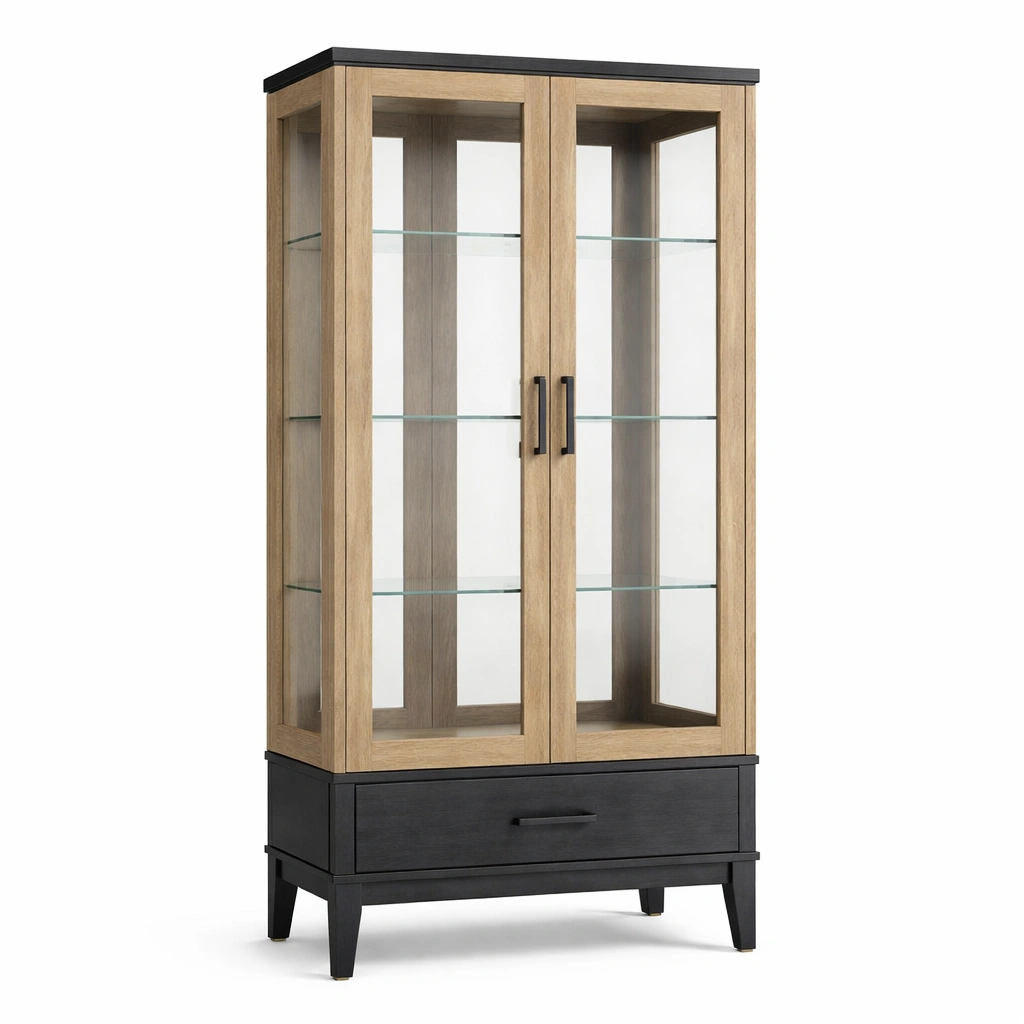 Vitrina de madera y vidrio templado con cajón-Roomarae