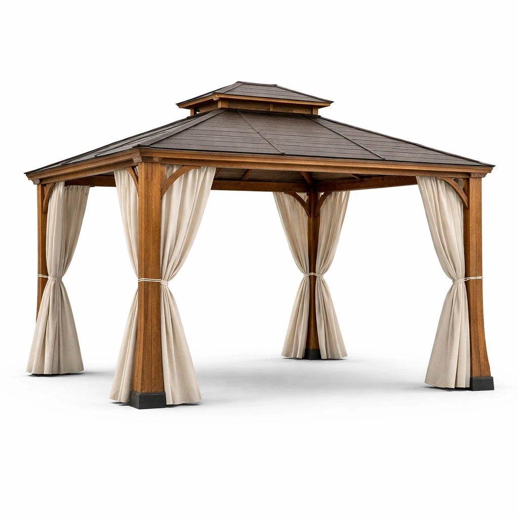 Gazebo de madera y metal para exteriores 350x350x270 cm beige-Furncorner