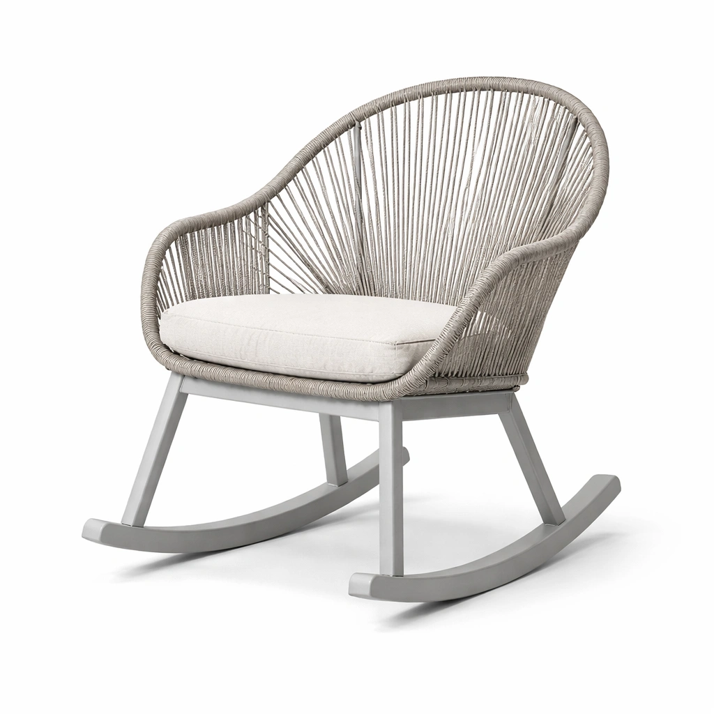Mecedora de aluminio y cuerda sintética gris-Furncorner