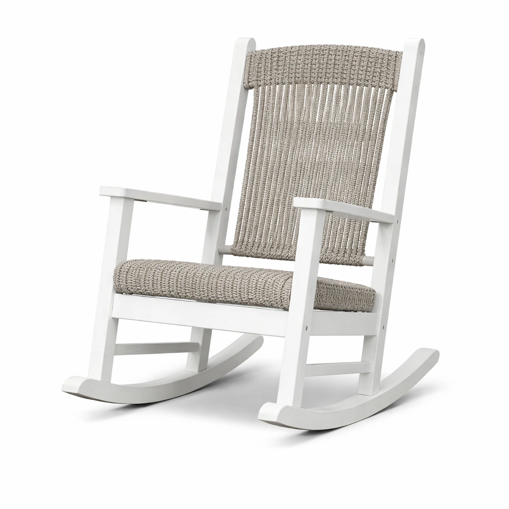 Mecedora de madera y cuerda de poliéster beige-Furncorner
