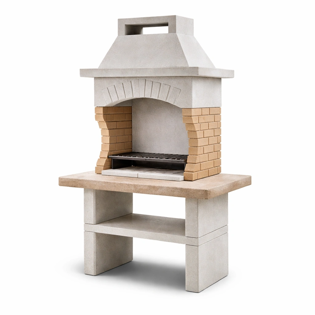 Barbacoa de hormigón para exterior con chimenea y ladrillo-Furncorner