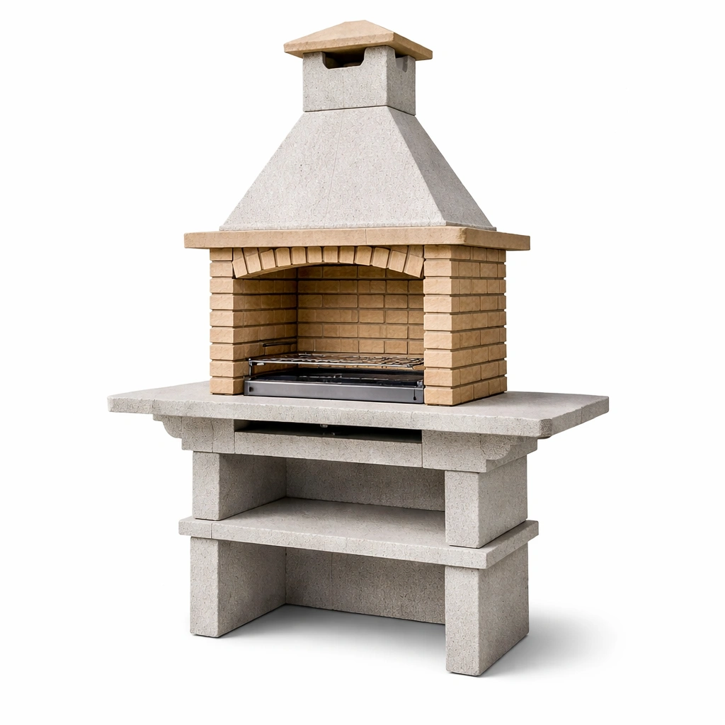 Barbacoa de cemento y ladrillo refractario con chimenea-Furncorner
