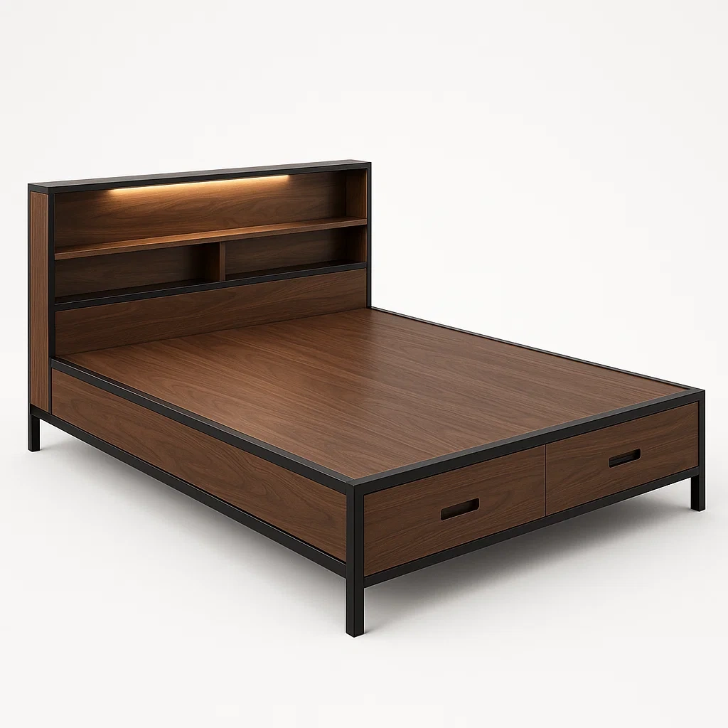 Cama con almacenamiento Doble de Madera y Metal con Luz LED-LIVCRAFTO