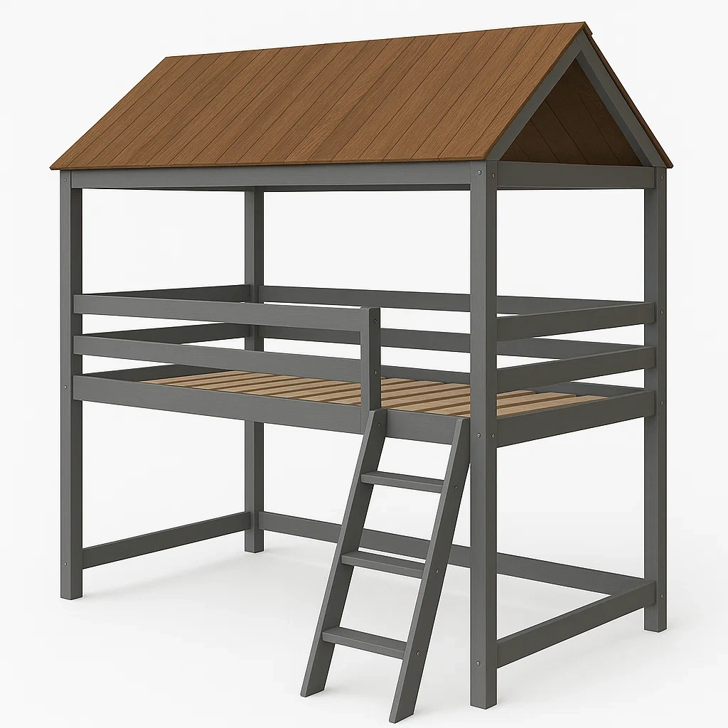 Cama alta Infantil Madera Maciza Gris y Marrón-LIVCRAFTO