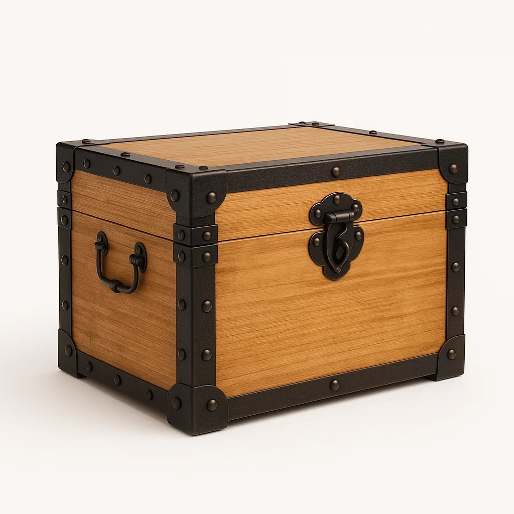 Baúl de almacenamiento Madera con Refuerzos Metálicos Negro y Marrón 40x30x30 cm-LIVCRAFTO