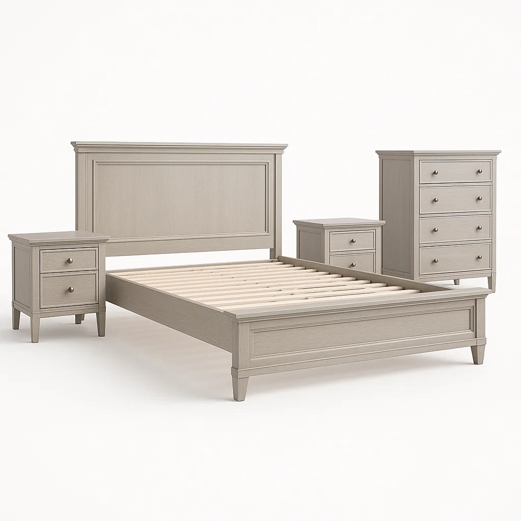 Conjunto de dormitorio Madera con Cama Mesitas y Cómoda-LIVCRAFTO