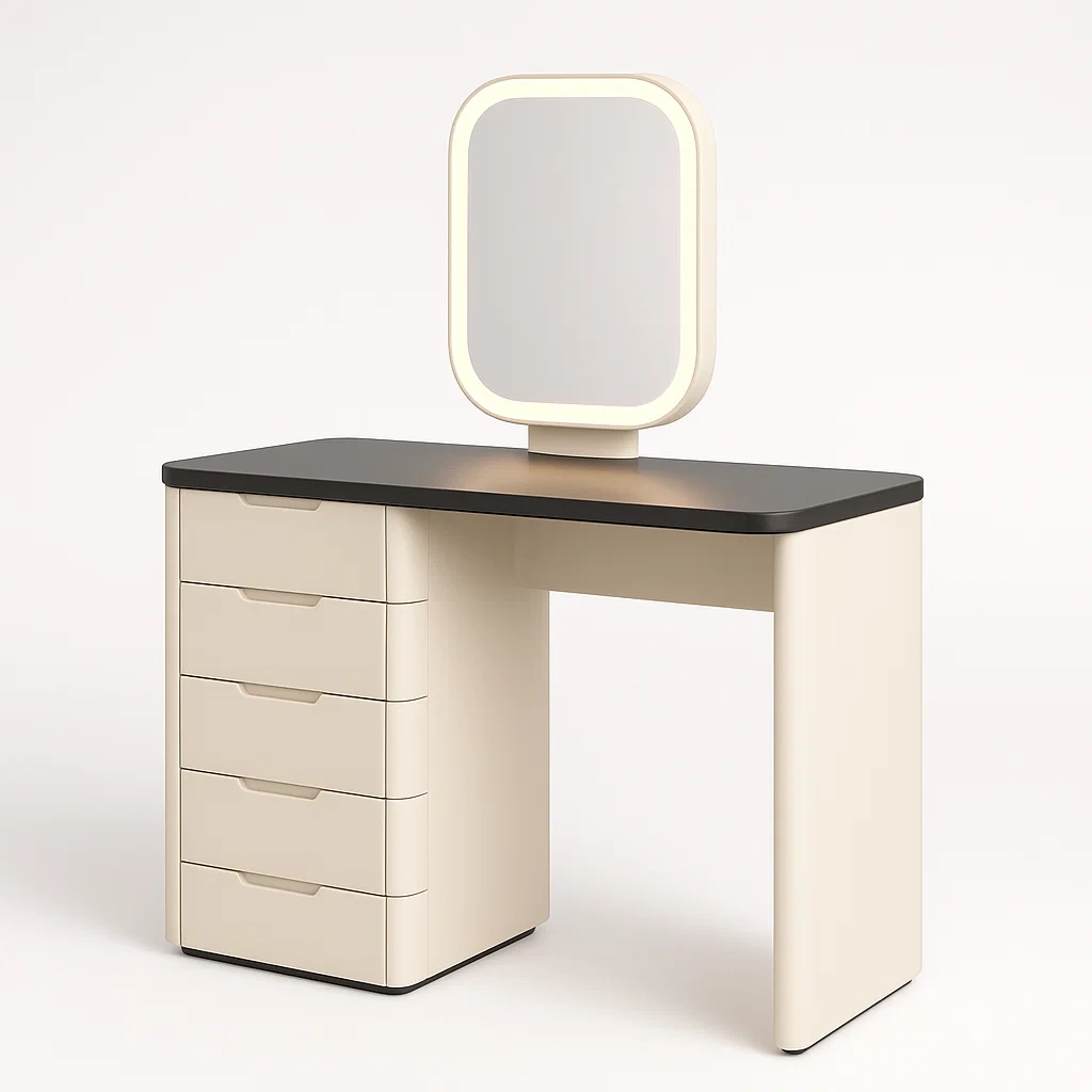 Tocador MDF con Espejo LED y Cajonera de 5 Cajones-LIVCRAFTO