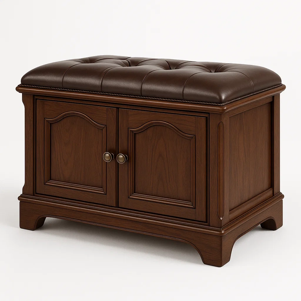 Banco de almacenamiento Madera Maciza y Cuero PU Marrón 80x40x50cm-LIVCRAFTO