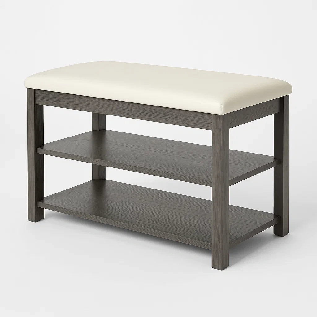 Banco de almacenamiento Madera Gris con Asiento de Poliuretano Crema-LIVCRAFTO