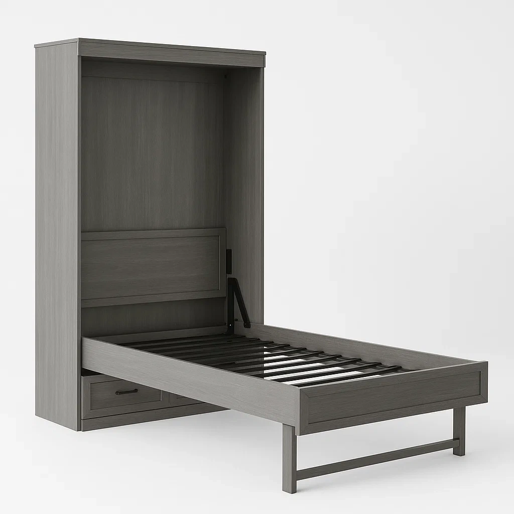 Cama abatible individual Madera Gris con Estructura Metálica 200x90x150 cm-LIVCRAFTO