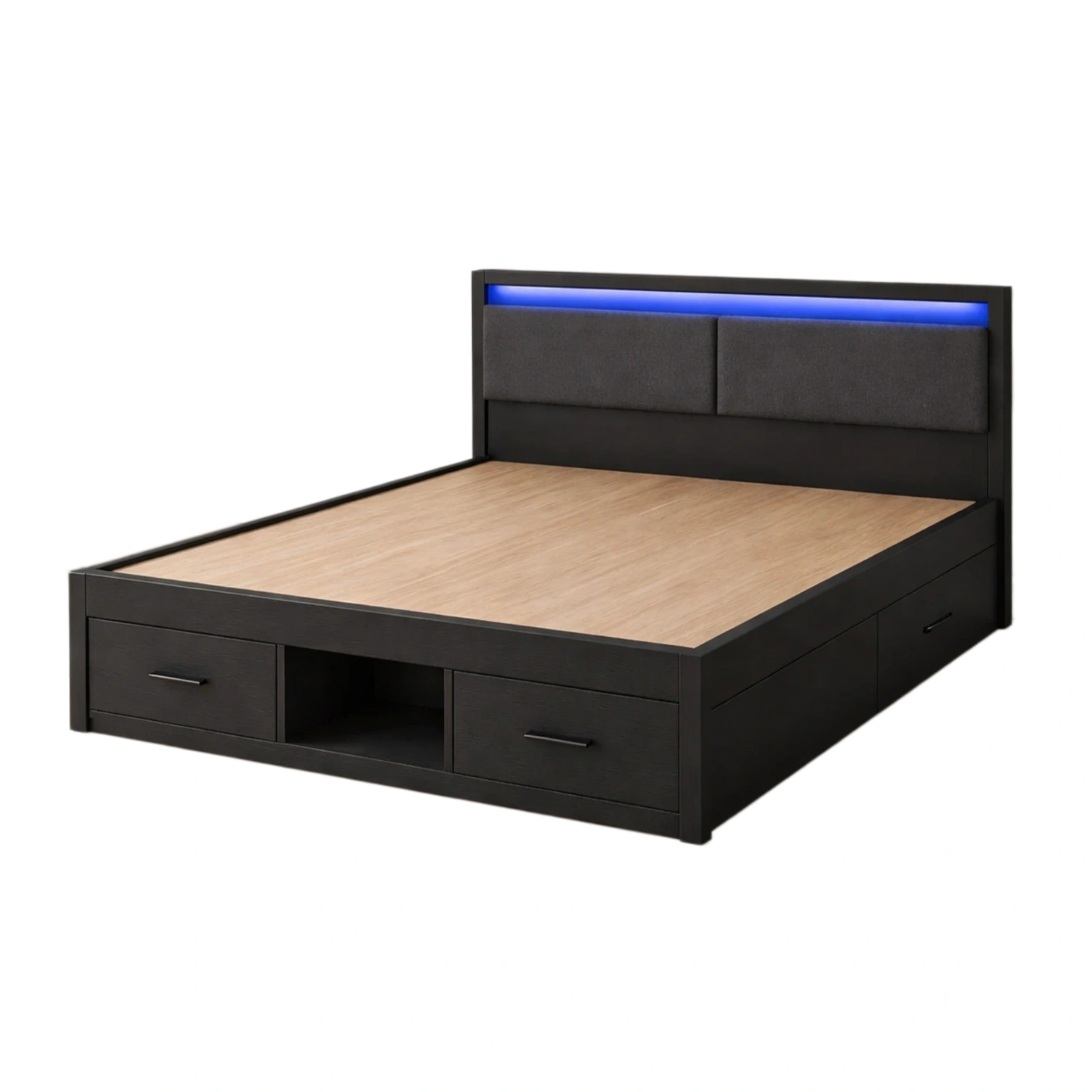 Cama con almacenamiento MDF Negro con Cabecero Iluminado-LIVCRAFTO