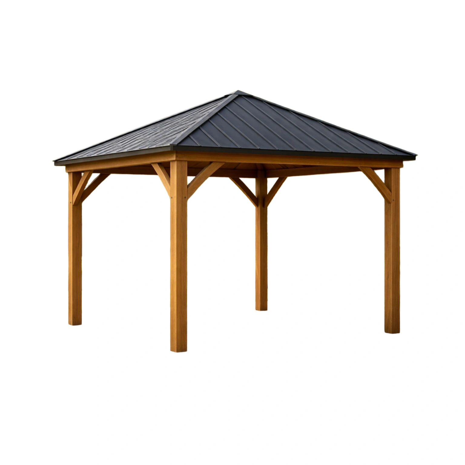 Gazebo de madera de pino con techo de acero gris 300x300x250 cm-homecottony