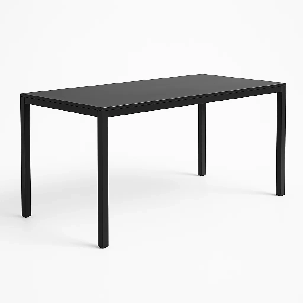 Mesa de comedor rectangular de MDF y acero negra 140x78x75 cm-Furnnestle