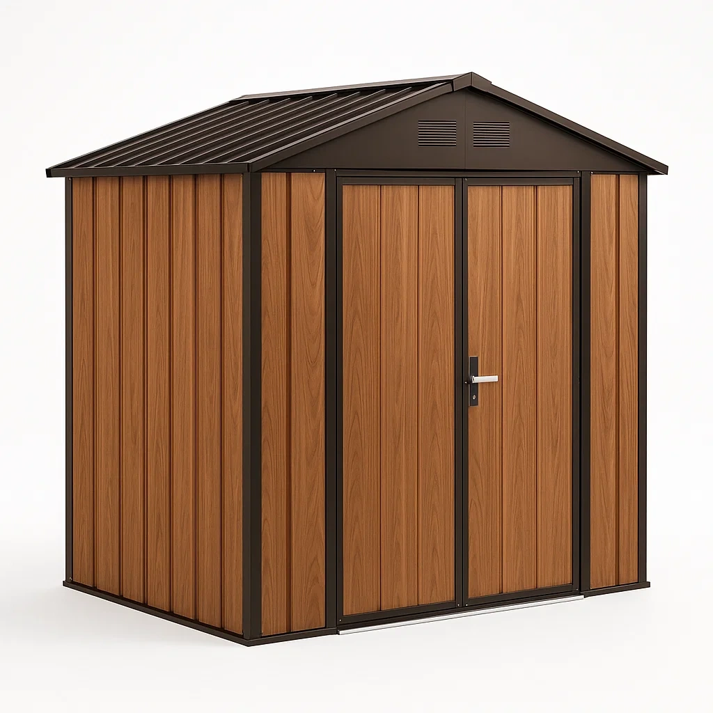 Cobertizo de jardín de metal y resina marrón 210x130x185 cm-Furnnestle