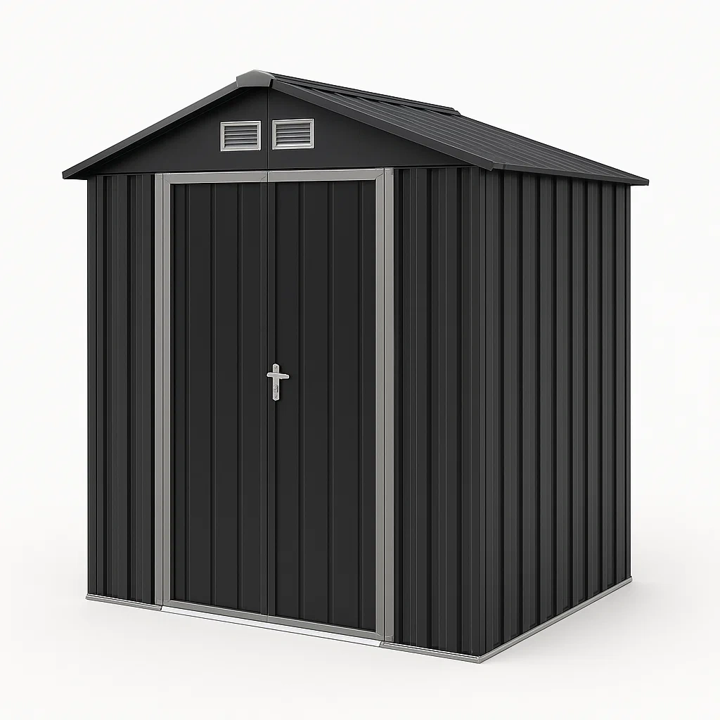 Cobertizo de jardín de metal negro para exterior 213x130x173 cm-Furnnestle