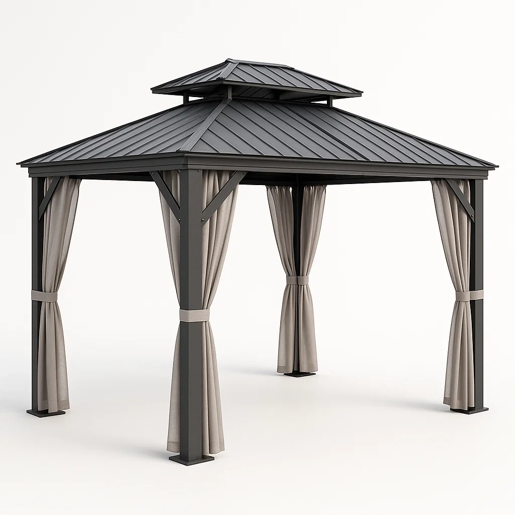 Gazebo de metal con techo de dos niveles gris-Furnnestle