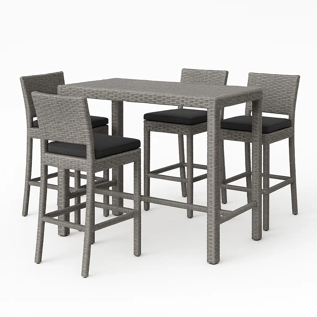 Conjunto de bar de aluminio y ratán gris 5 piezas-Furnnestle