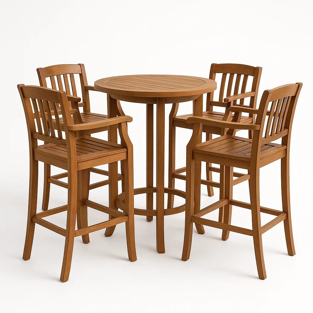 Conjunto de bar alto de madera de teca 5 piezas-Furnnestle