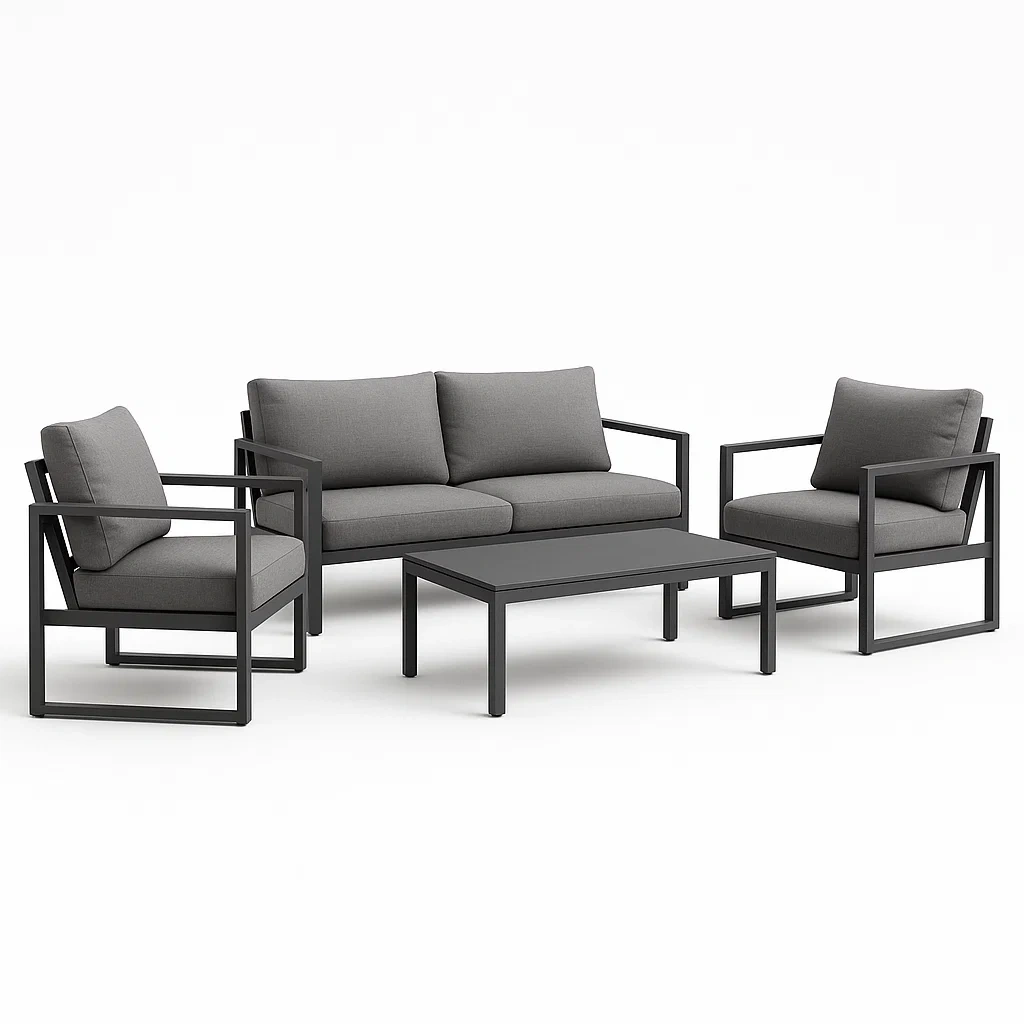 Conjunto de sofá de exterior de aluminio y tela gris 4 piezas-Furnnestle