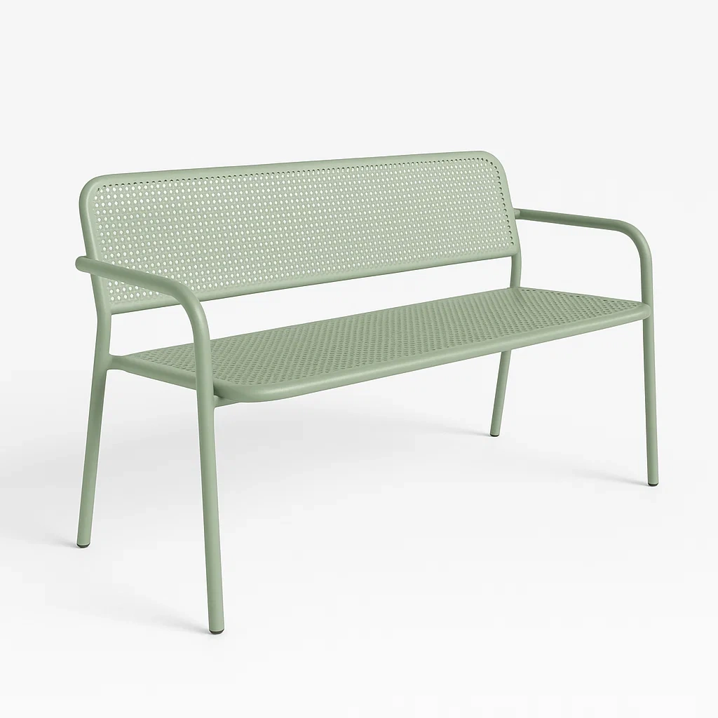 Banco de metal perforado verde para exterior 120x55x80 cm-Furnnestle