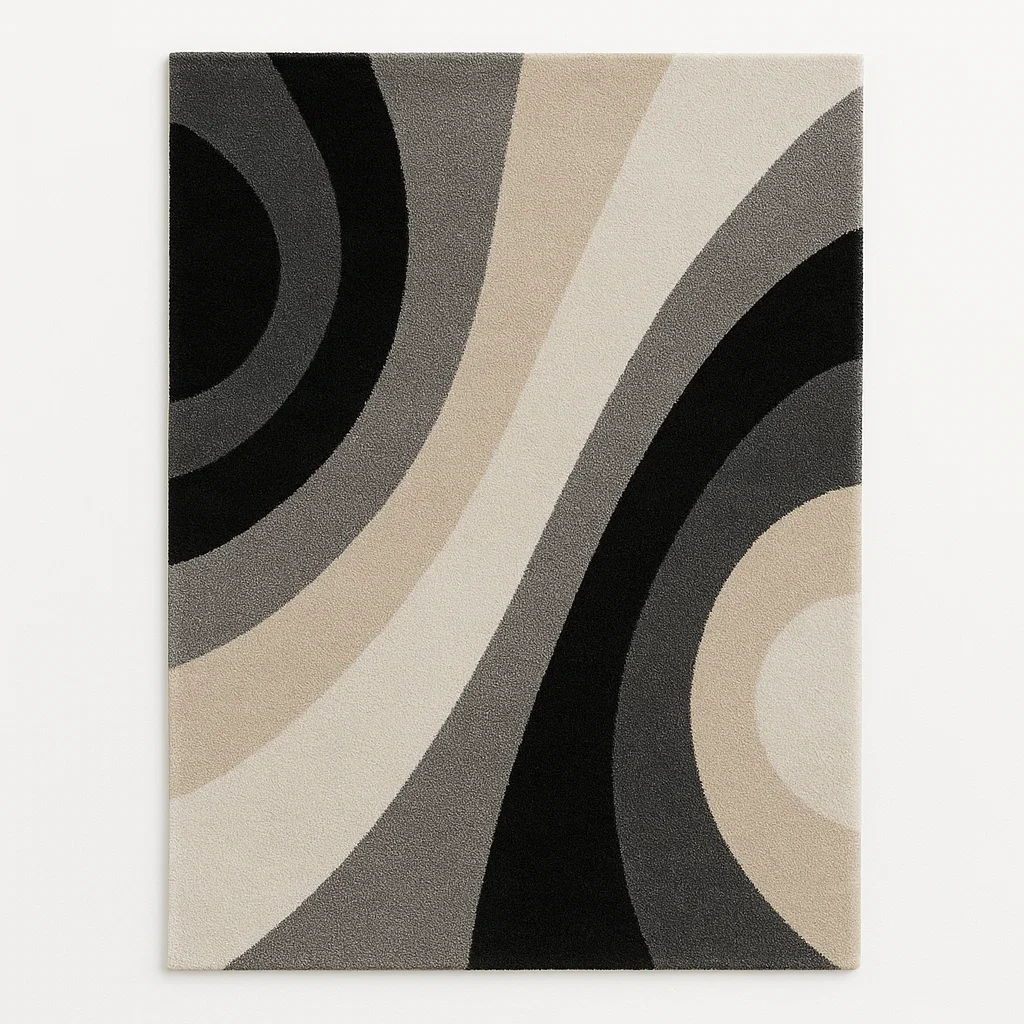 Alfombra Polipropileno Gris y Beige Diseño Ondulado Rectangular-FURNMIX