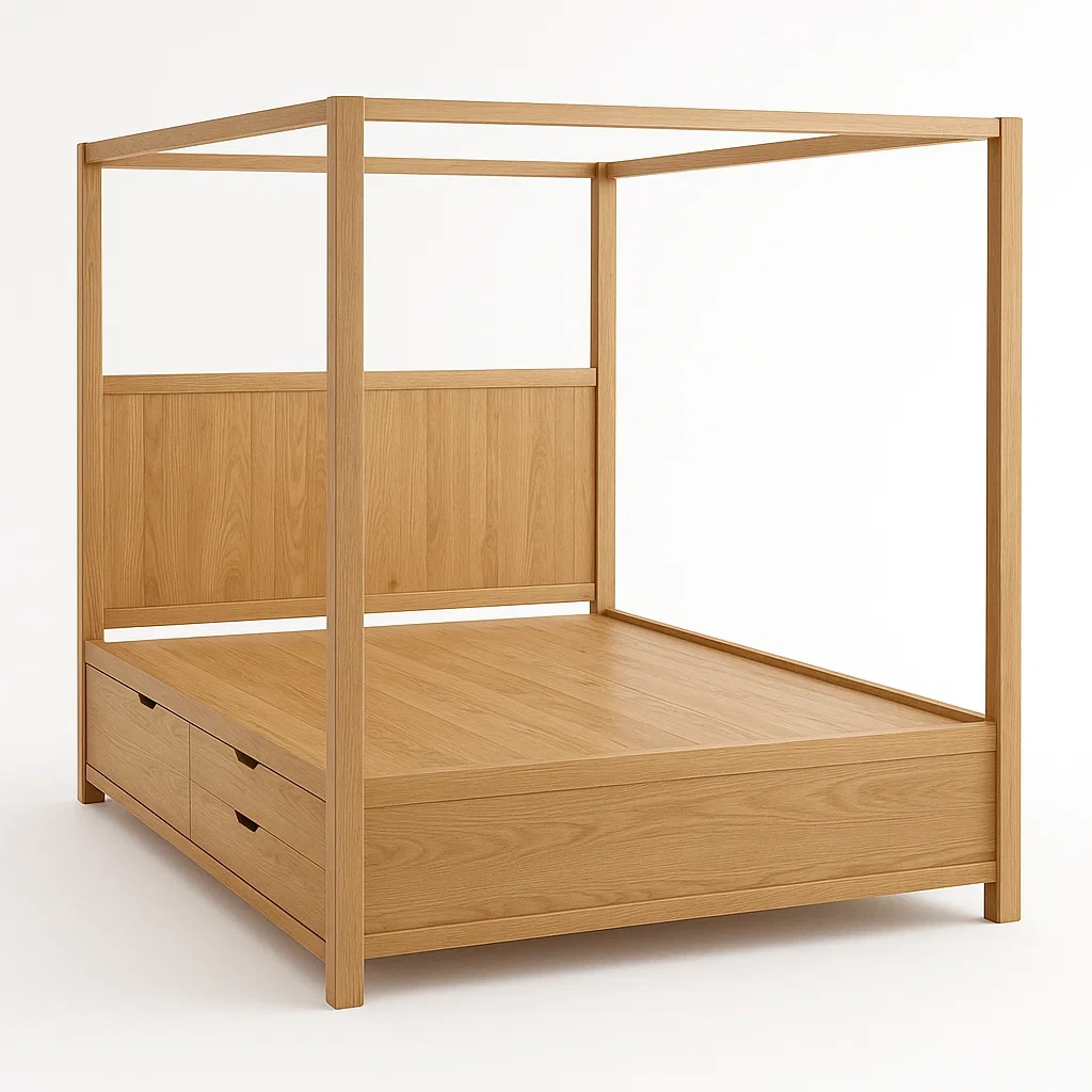 Cama con dosel de Madera Maciza de Roble con Cajones-FURNMIX