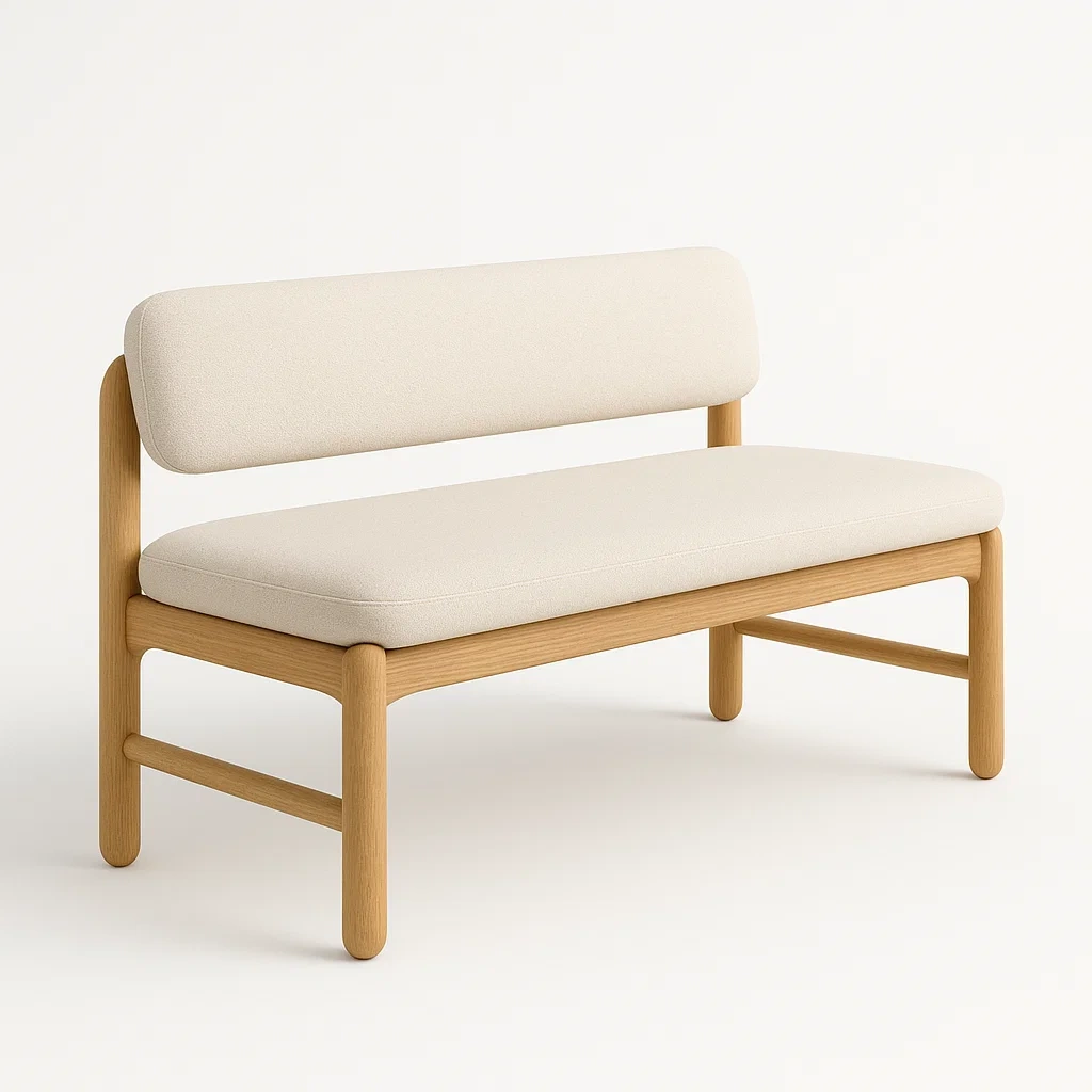 Banco Dos Plazas de Madera con Tapizado Beige-FURNMIX