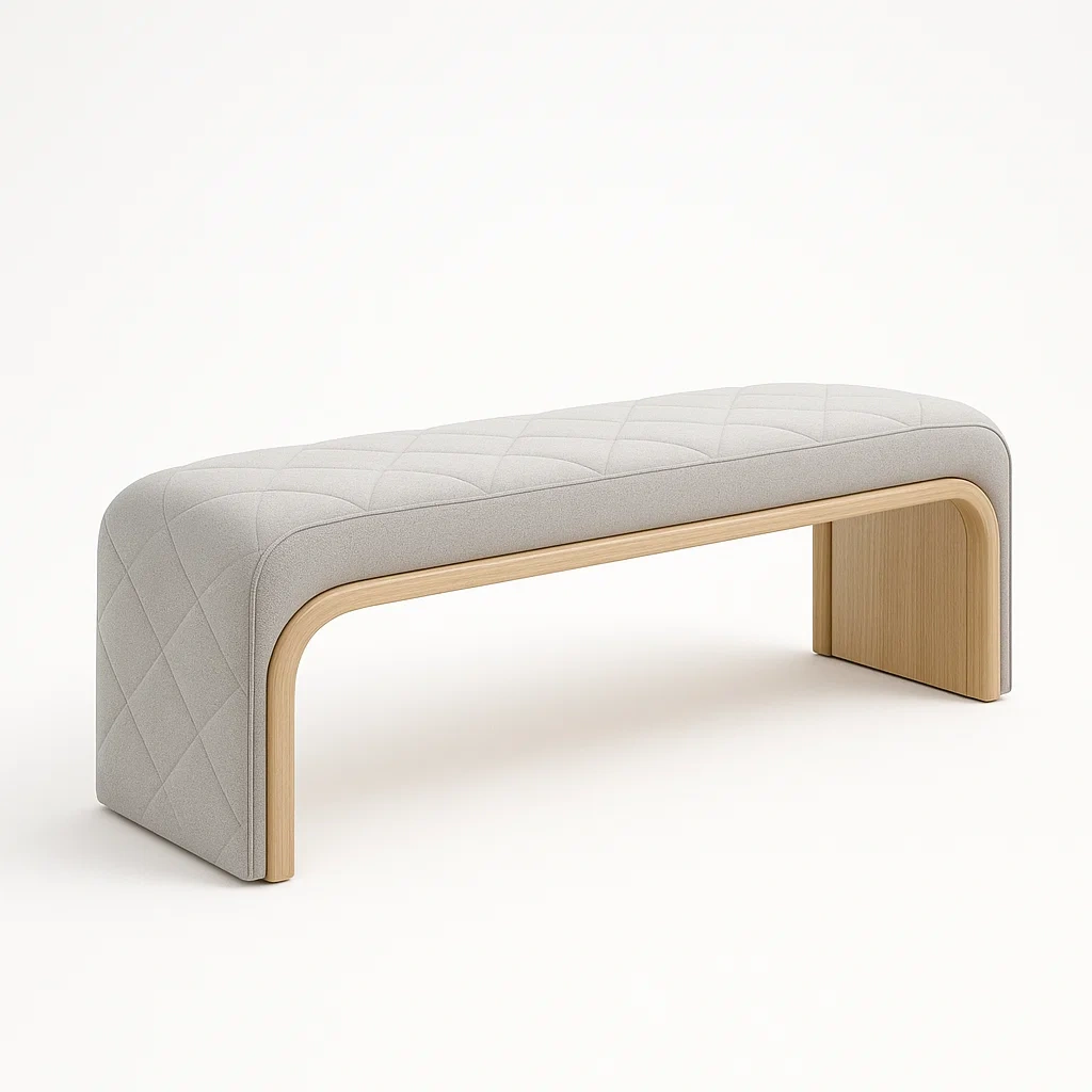 Banco Tela y Madera Beige-FURNMIX