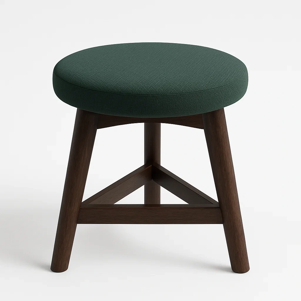 Taburete de tocador Redondo de Madera y Tela Verde-FURNMIX