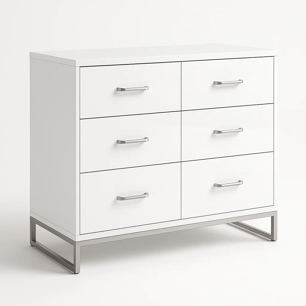 Cajonera Madera Blanco con Base de Acero Inoxidable 6 Cajones-FURNMIX