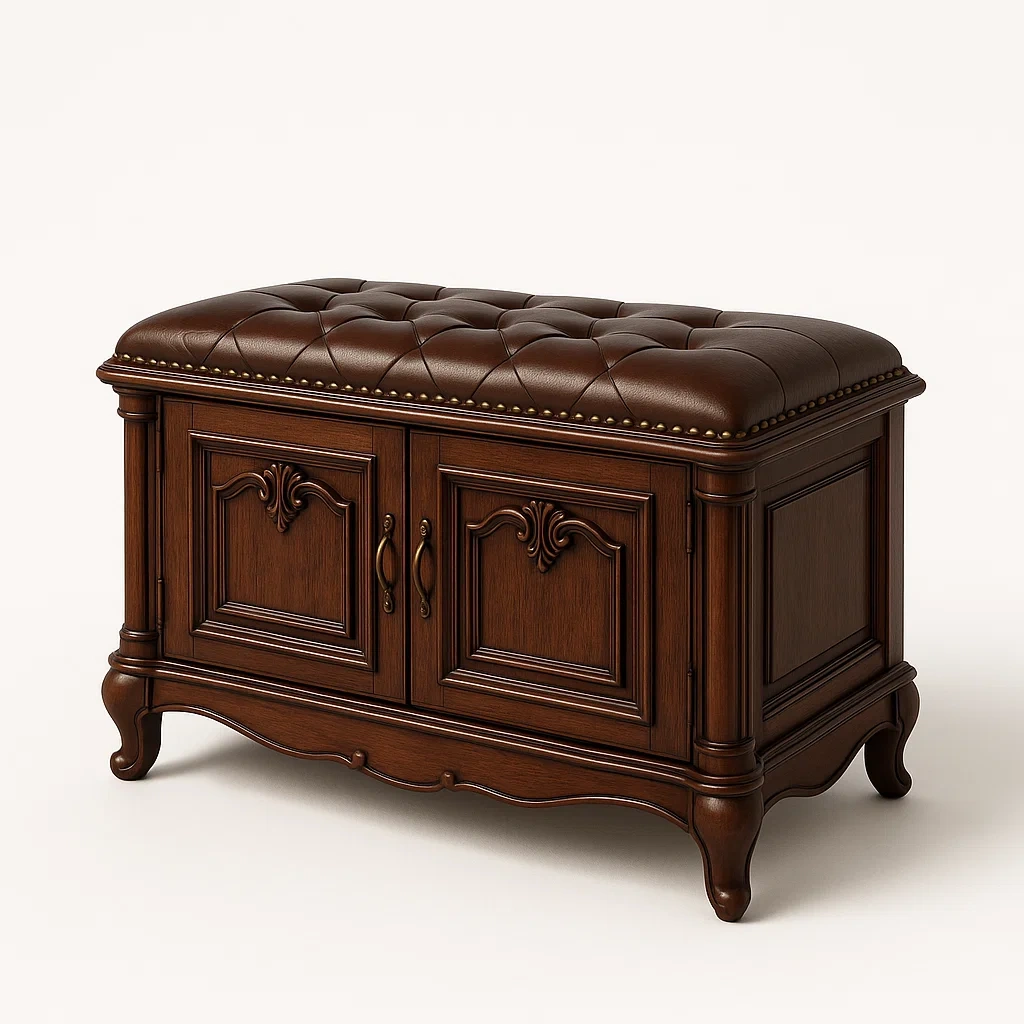 Banco de almacenamiento Madera con Cojín de Cuero Sintético Marrón-FURNMIX