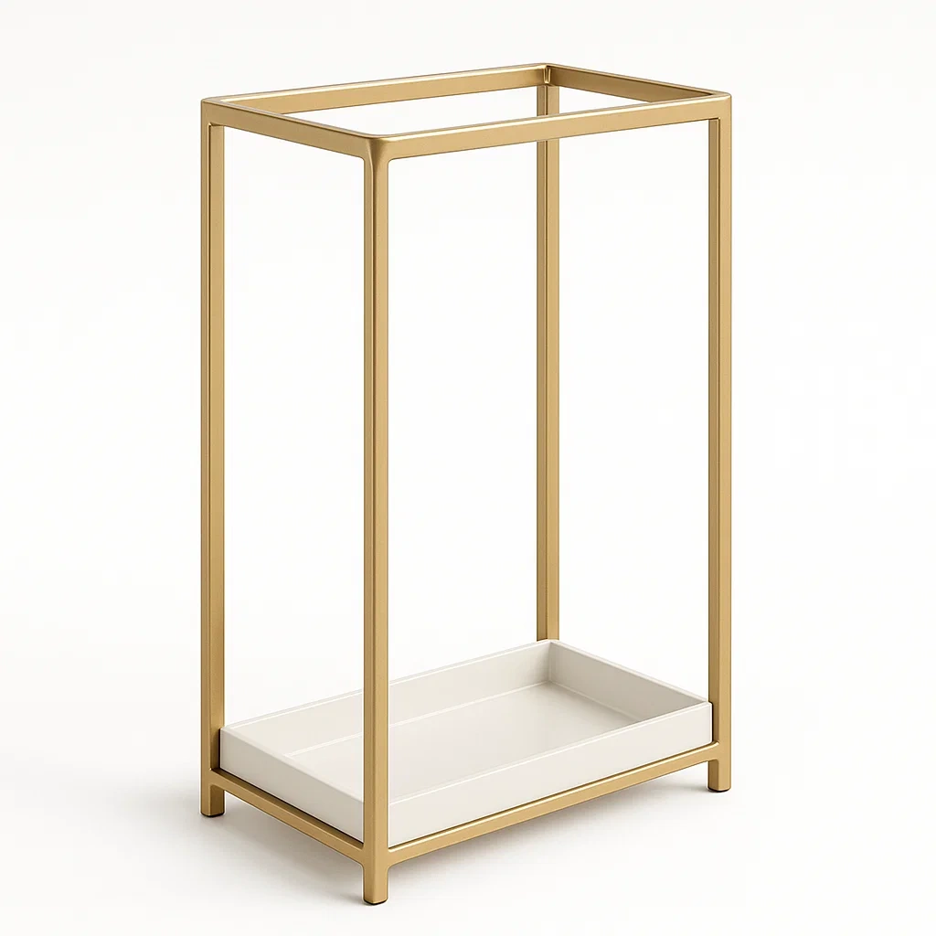 Paragüero Metálico Rectangular Dorado con Bandeja de Plástico-FURNMIX