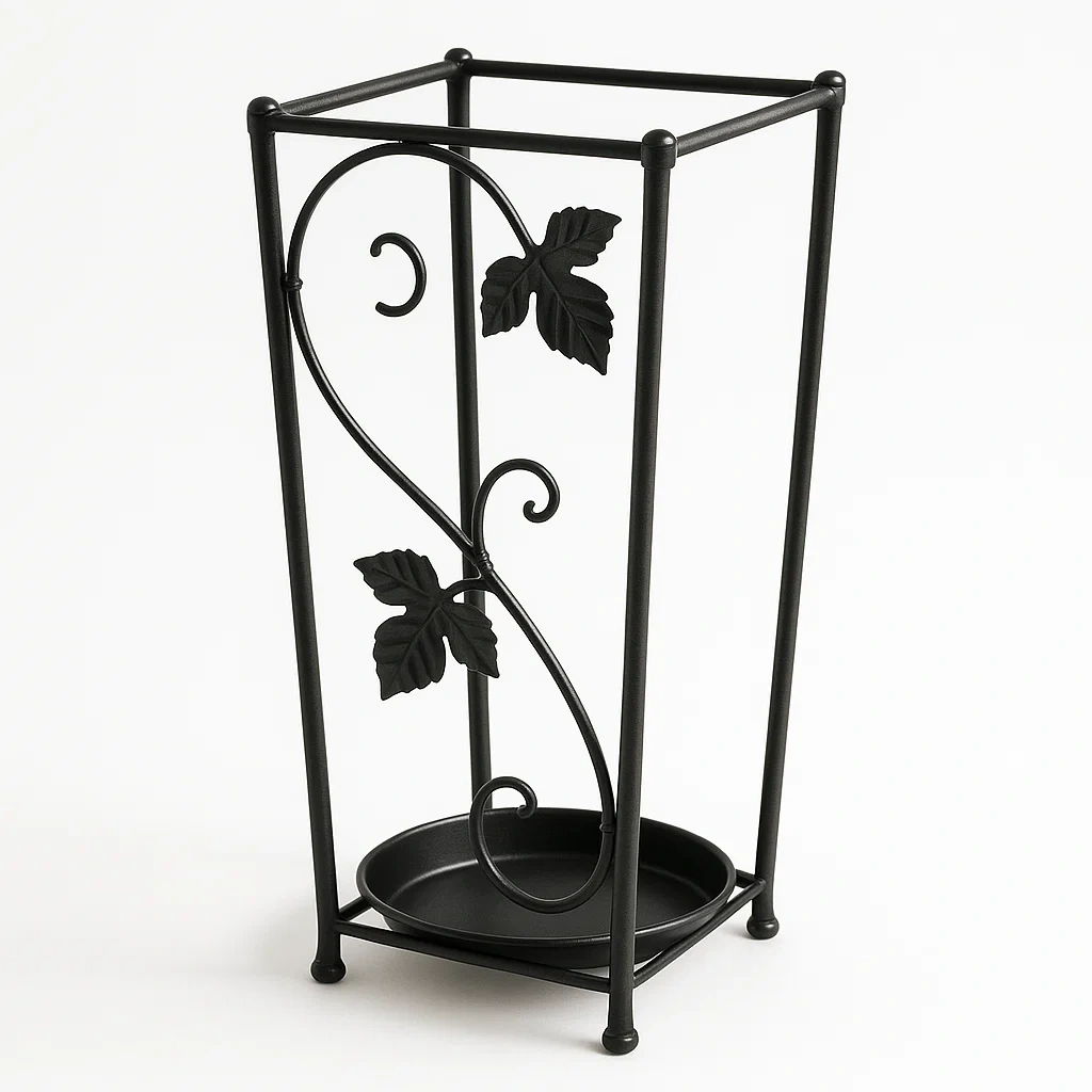 Paragüero Metal Negro con Hojas Decorativas 25x25x55 cm-FURNMIX