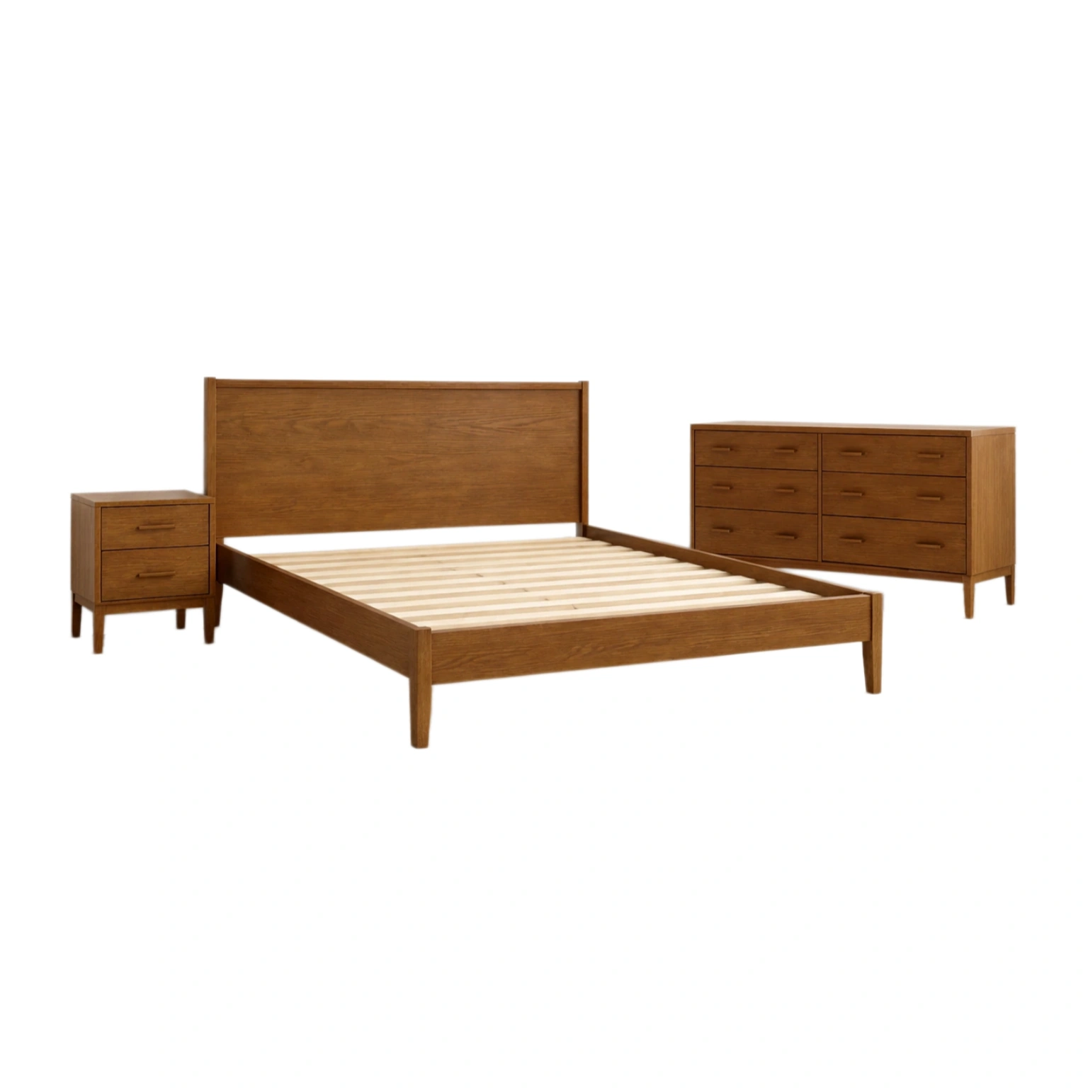 Conjunto de dormitorio Madera Nogal con Cama Mesita y Cómoda-FURNMIX