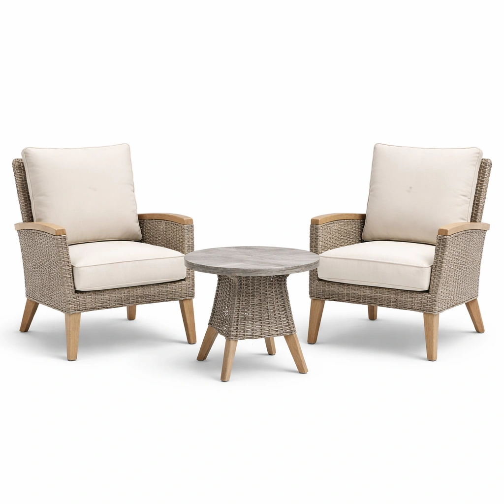 Conjunto de jardín compacto de ratán con mesa redonda-De Coico