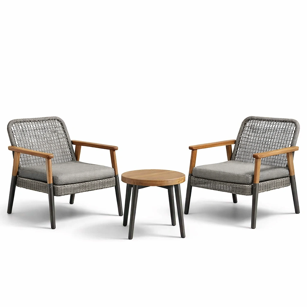 Conjunto de jardín compacto de sillas y mesa de ratán sintético y madera-De Coico