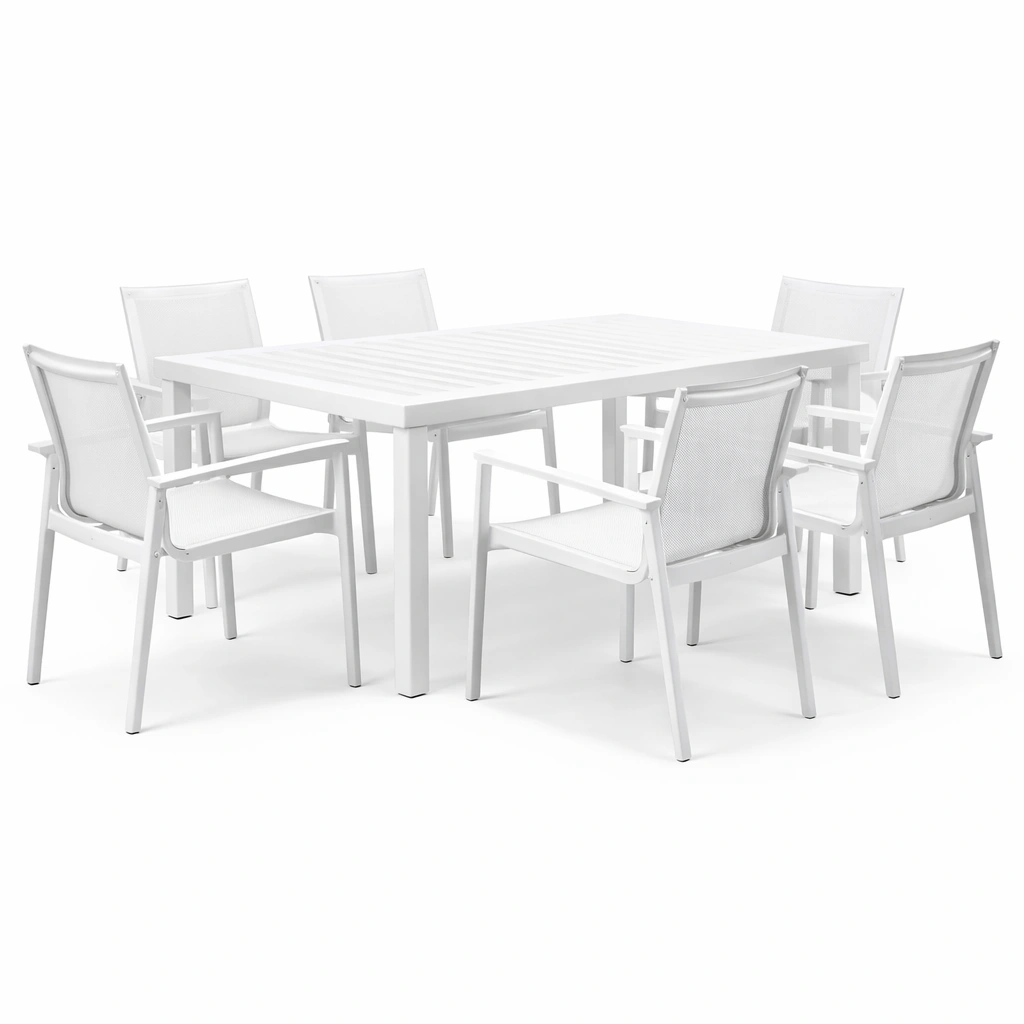 Conjunto de mesa y sillas de jardín de aluminio blanco para 6 personas-De Coico