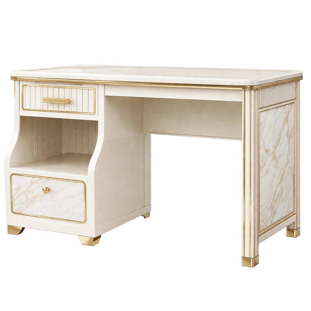 Escritorio de MDF con efecto mármol y cajones 120x60x75 cm-De Coico