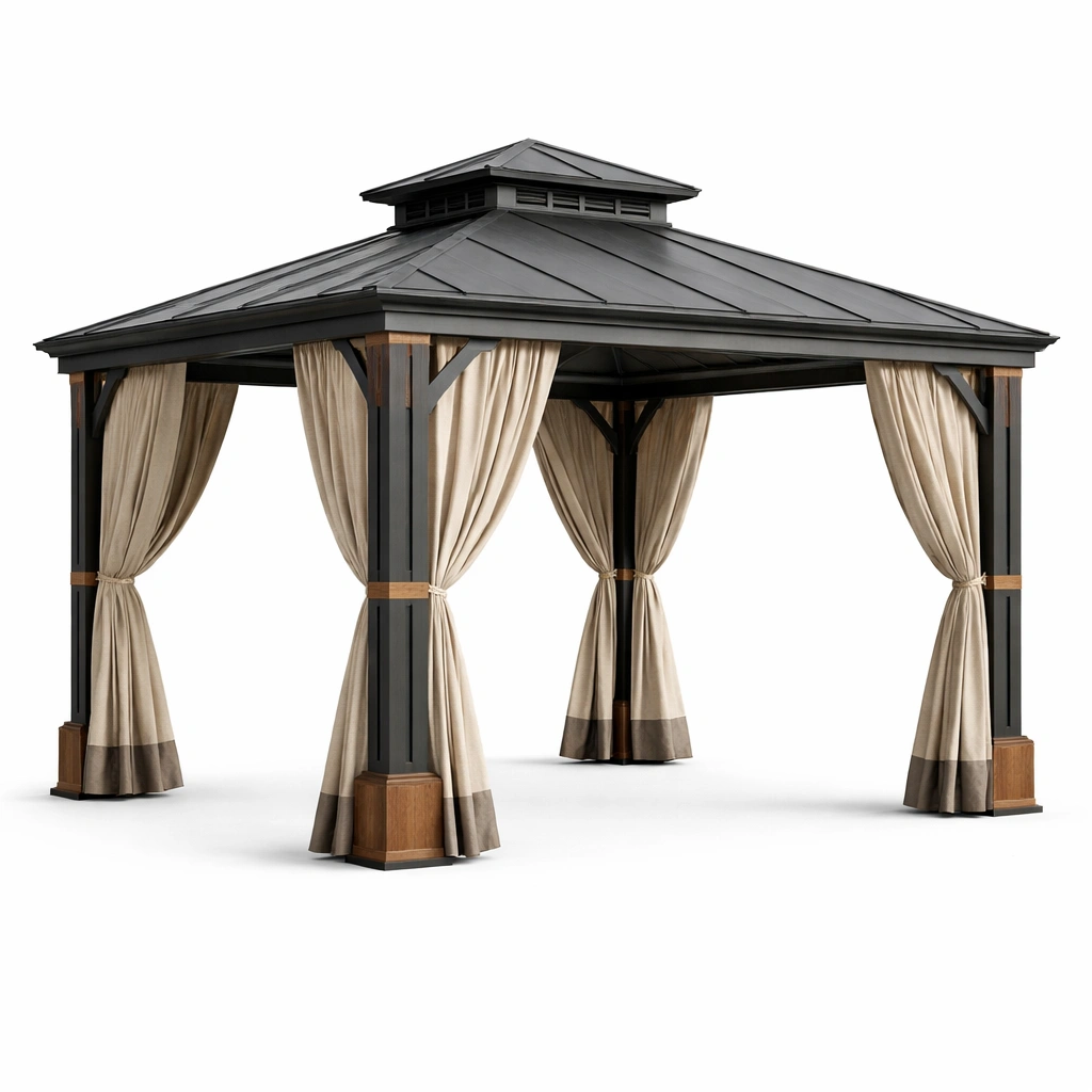 Gazebo de aluminio con cortinas de poliéster-De Coico