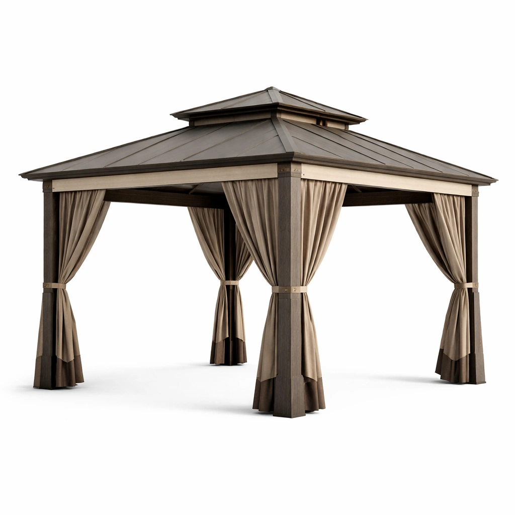 Gazebo metálico 3x3m con estructura de acero y cortinas de poliéster-De Coico