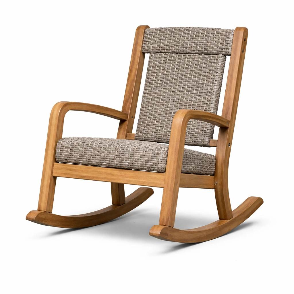 Mecedora de madera de teca con cojines de poliéster-De Coico