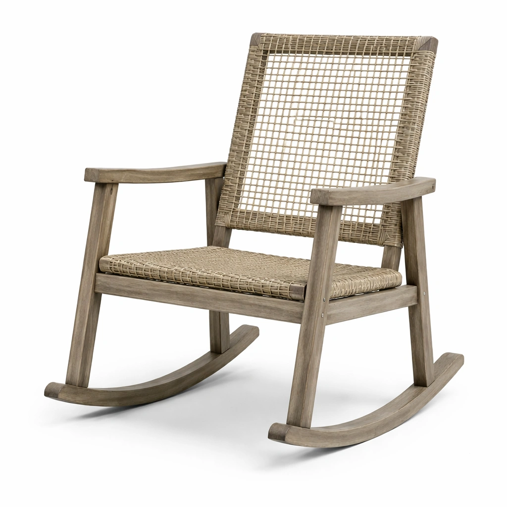 Mecedora de madera y ratán sintético para exteriores 90x70x100 cm-De Coico