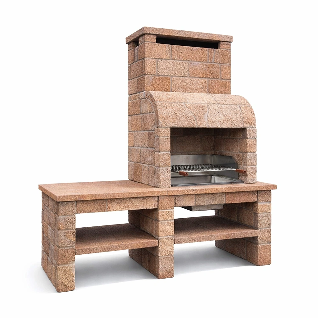 Barbacoa de ladrillo refractario y acero inoxidable 150x65x200cm-De Coico