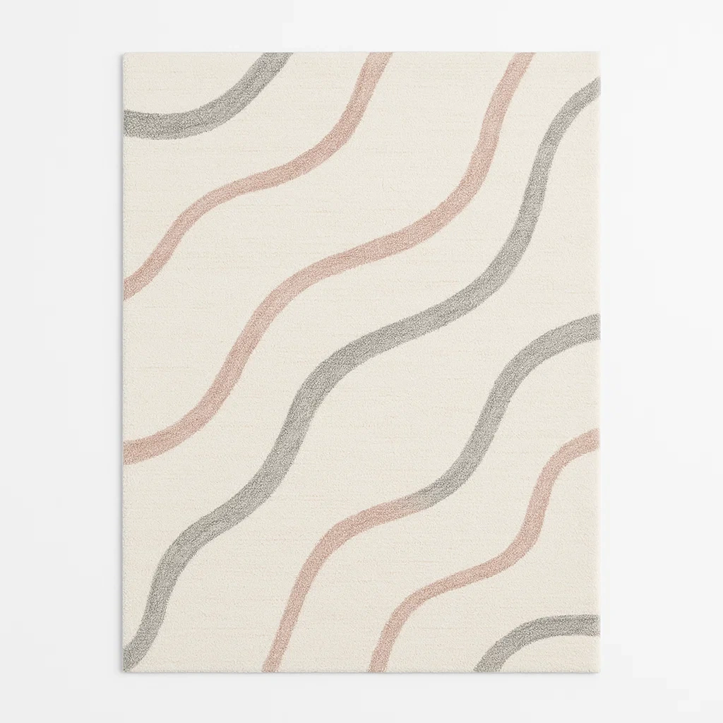 Alfombra Poliéster Diseño Ondulado Gris y Rosa-Homcrafty