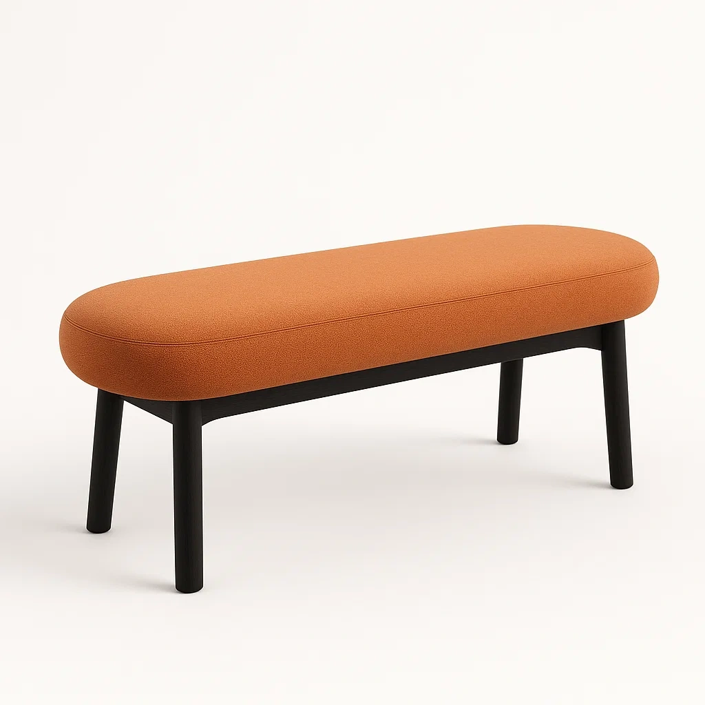 Banco Tapizado Tejido Poliéster Naranja con Estructura de Madera Maciza-Homcrafty