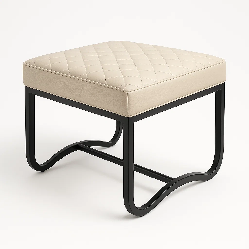 Taburete de tocador Cuadrado de Piel Sintética Beige con Estructura Metálica 40x40x45 cm-Homcrafty