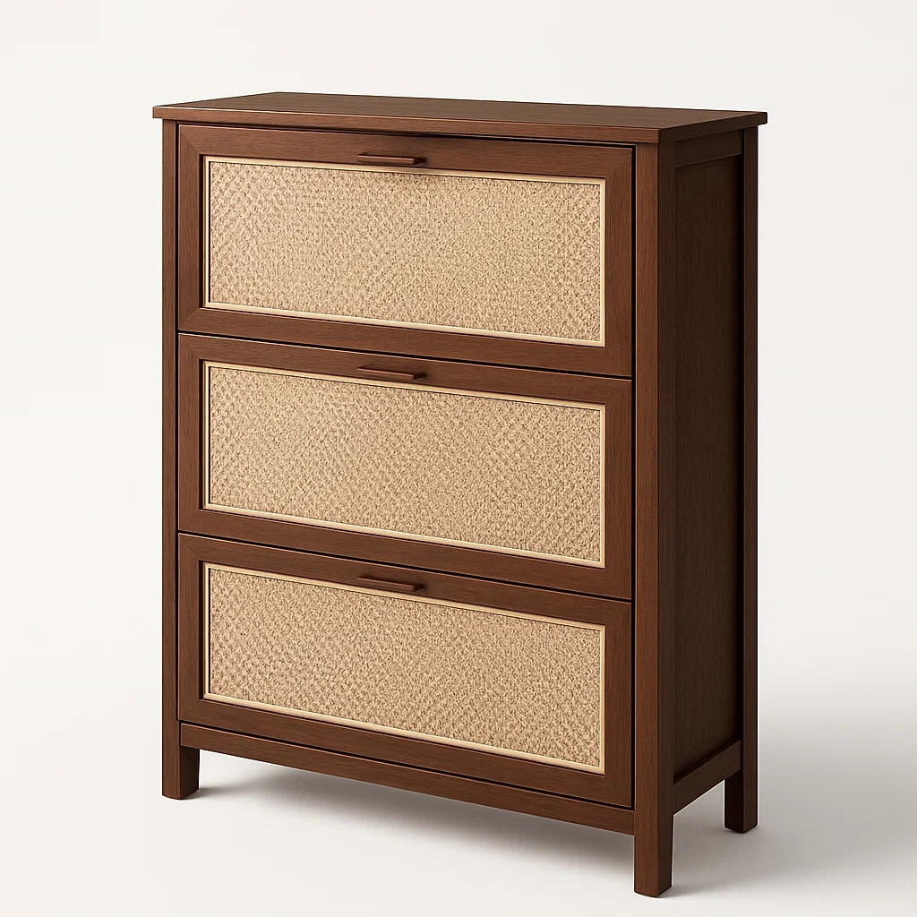 Cajonera Madera Maciza y Ratán Marrón 90x30x100cm-Homcrafty